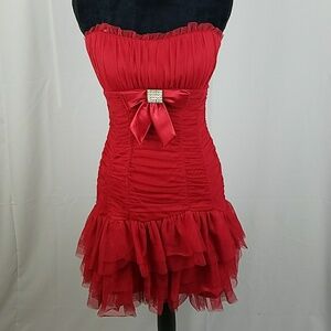 Masquerade women red strapless prom mini dress